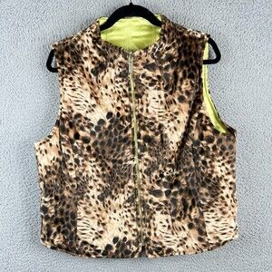Coldwater Creek Vest Womens L Leopard Print Full Zip Satin Reversible  Pockets